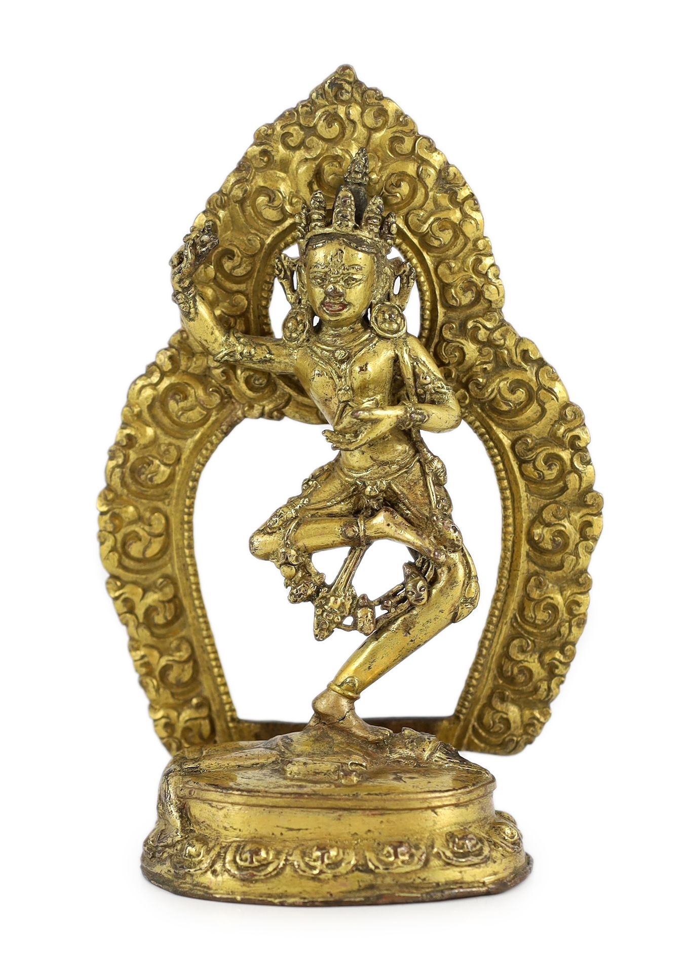 A Sino-Tibetan gilt bronze figure of a deity, possibly 17th/18th century, 17 cm high